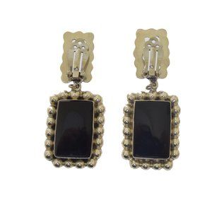 Sterling Silver Black Onyx Earrings Mexico 925 TA-93 Clip Dangle Silver Beads